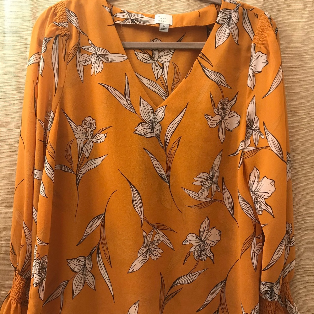 A New Day Golden Blouse w flowers - Anthropologie
